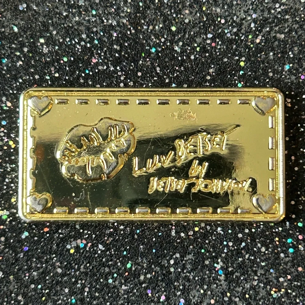 LUV Betsey By Betsey Johnson Black Glitter Heart Carry-All Cosmetic Clutch